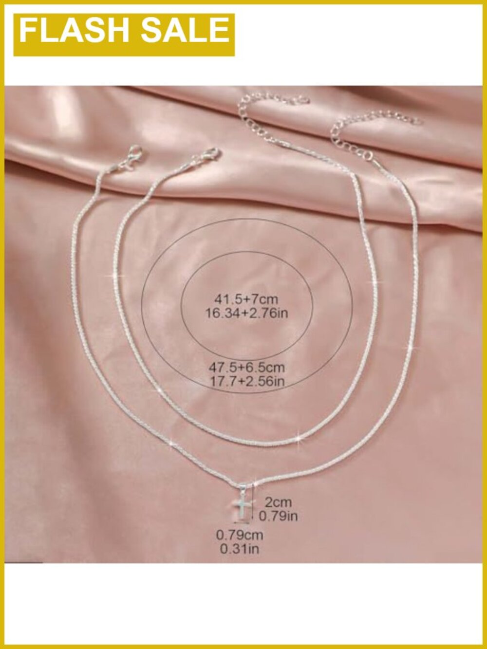 925 Sterling Silver Plated Layered Chain Necklace Cross Pendant Paperclip - Picture 5 of 6